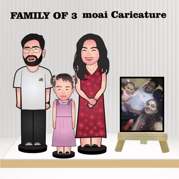 Family of 3 Personalized Caricature “MOAI” gift
